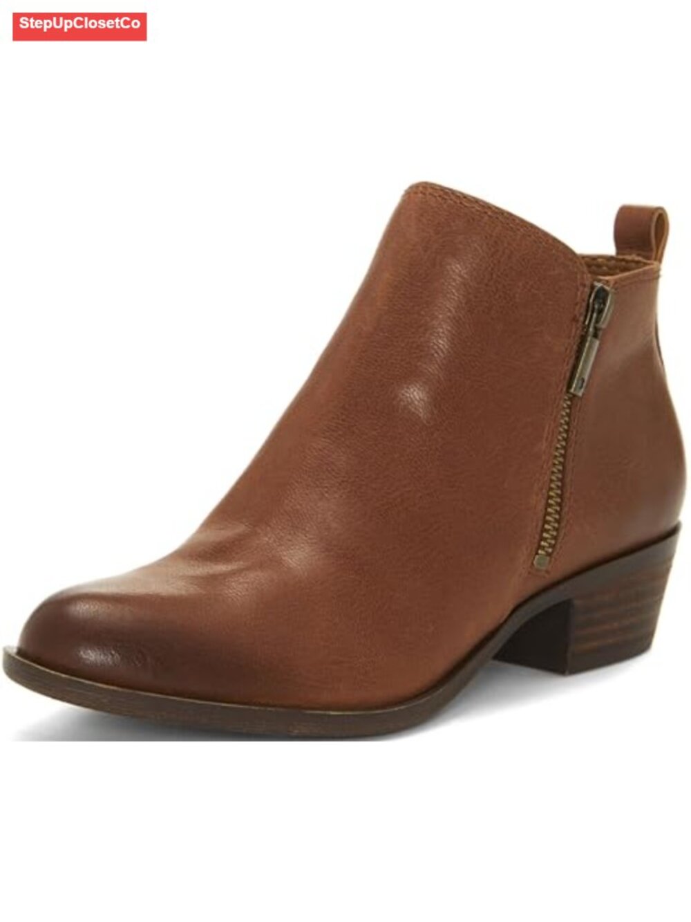 Leather Suede Nubuck Ankle Bootie with Side Zip, Stacked Heel, Round Toe
